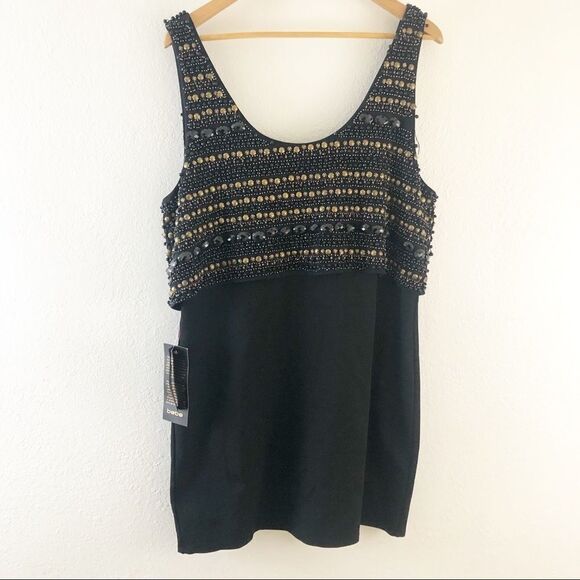 Bebe Black Beaded Studs Top Lined Sleeveless Dress - Picture 1 of 6